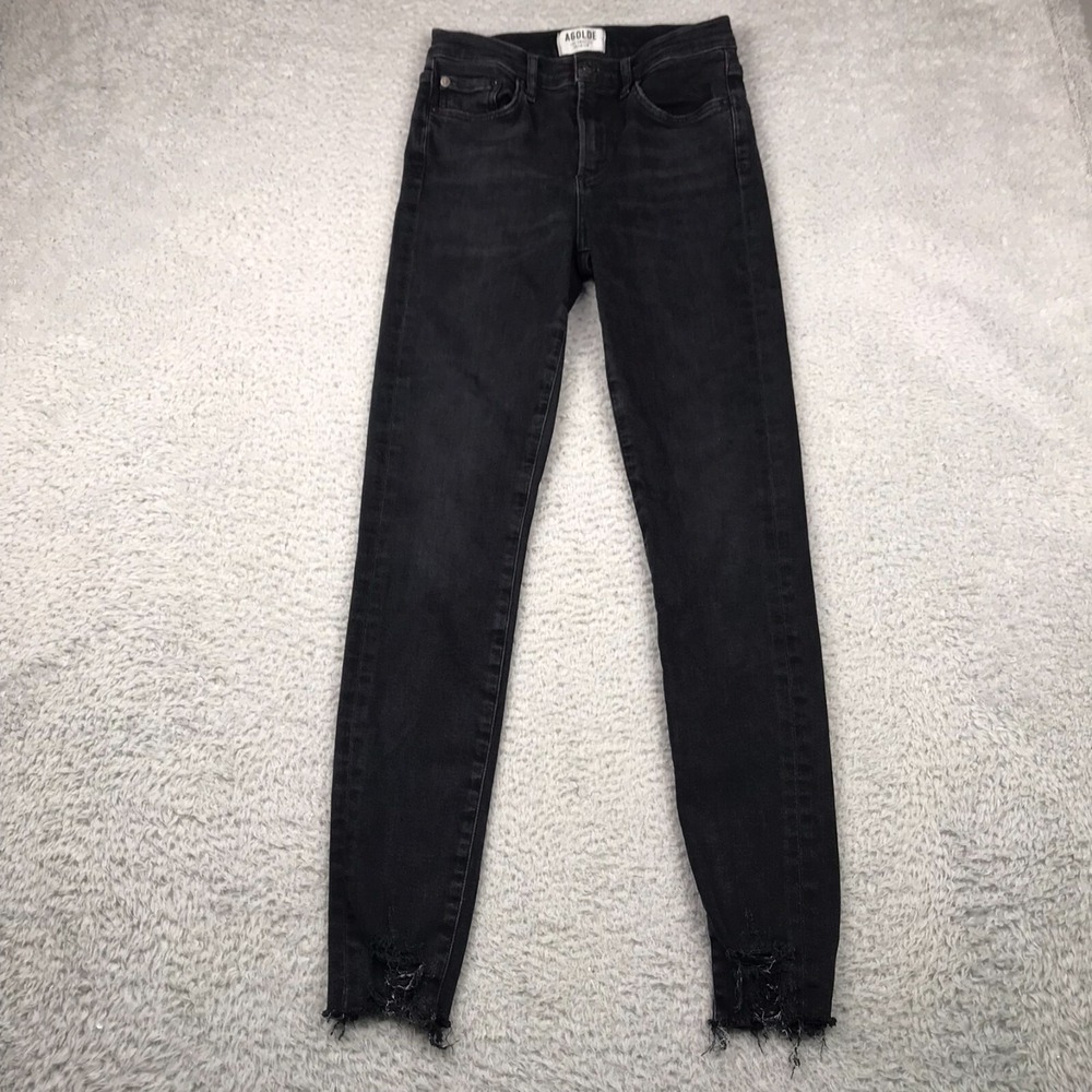 AGOLDE Sophie Jeans 25 (24x27) Shout Black Cut Hem Mid Rise Skinny Ankle Stretch